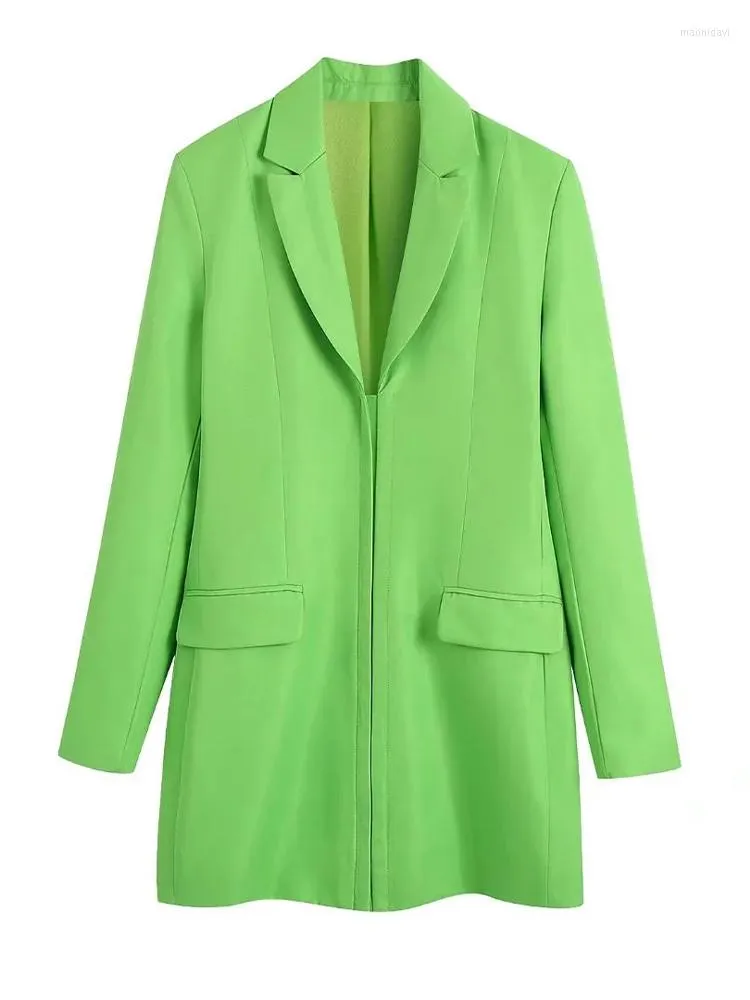 Abiti casual 2023 Abito blazer verde Donna Manica lunga Mini Primavera Estate Colletto bavero Dritto Streetwear Corto