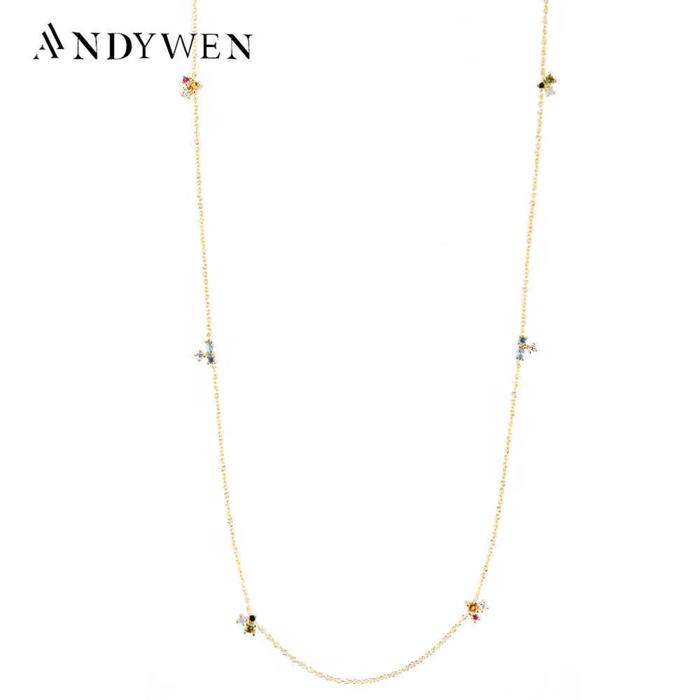 Pendant Necklaces ANDYWEN 925 Sterling Silver Gold Olive Yellow Champagne Three Zircon Charms Long Chains Choker Necklace 2021 Rock Punk Crystal G230202