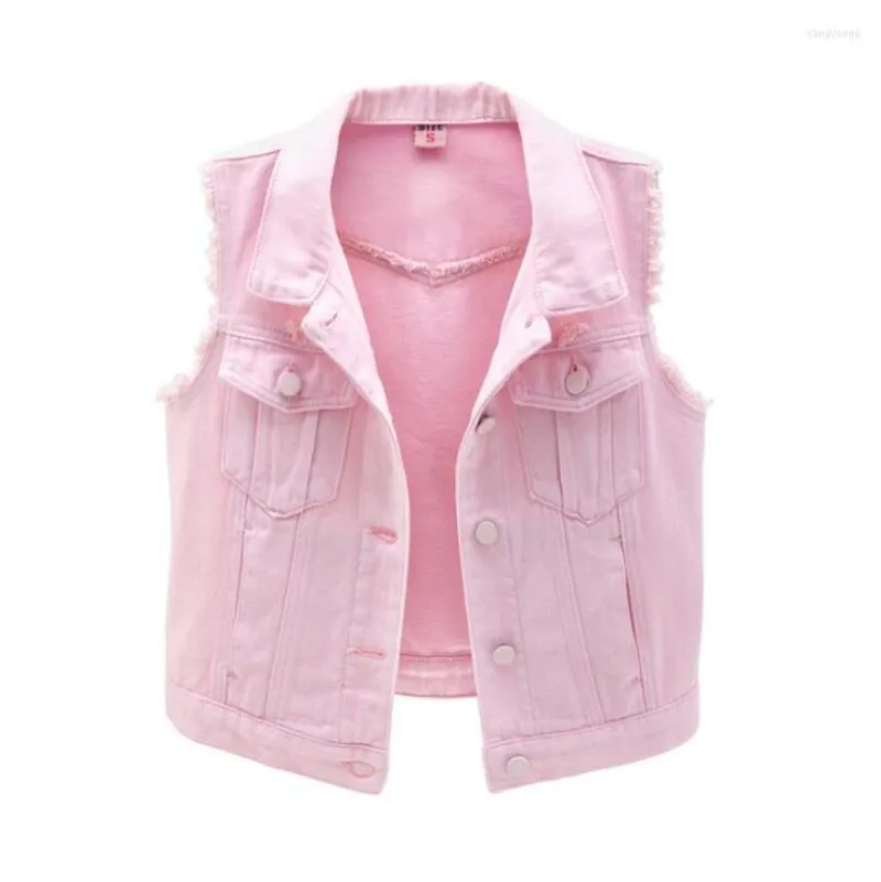 Gilets pour femmes rose court Denim gilet femmes simple poitrine poche décontracté Cardigan Femme gilet Veste Femme R1458