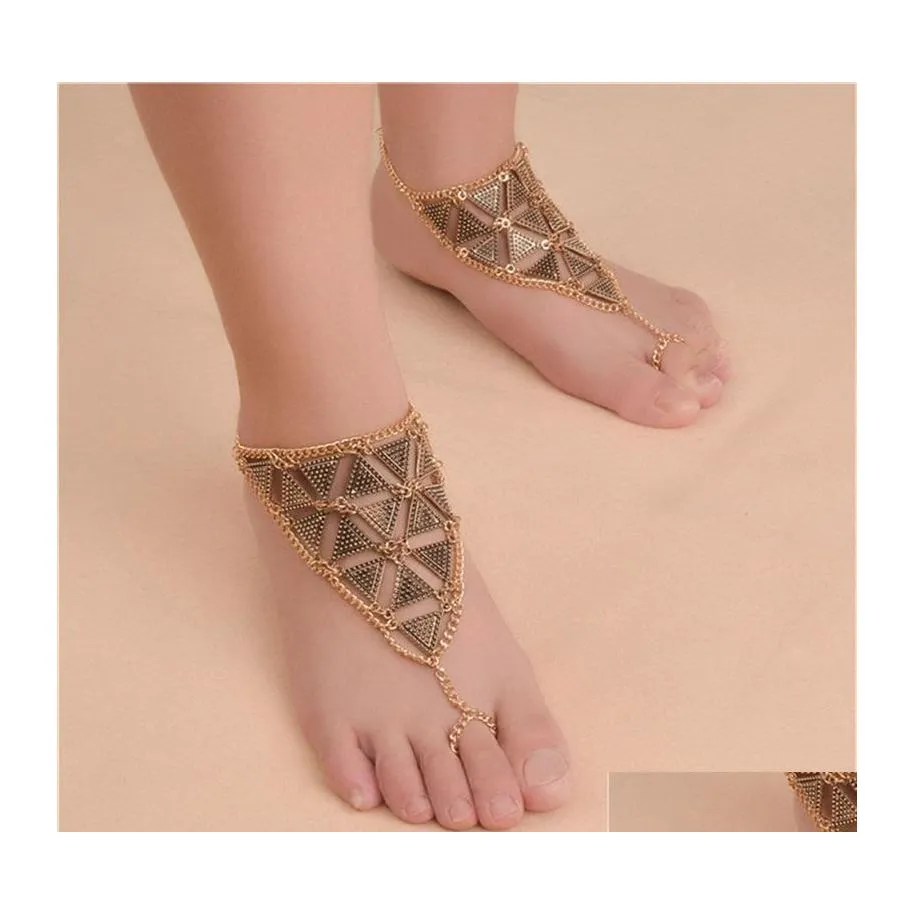 Enklets Boho Beach Sandals Triangle Toe Armbanden Tassel Harness Slaaf Anklet Bracelet Sieraden Groothandel 10 PCS 669 T2 Drop Delivery Dhuao