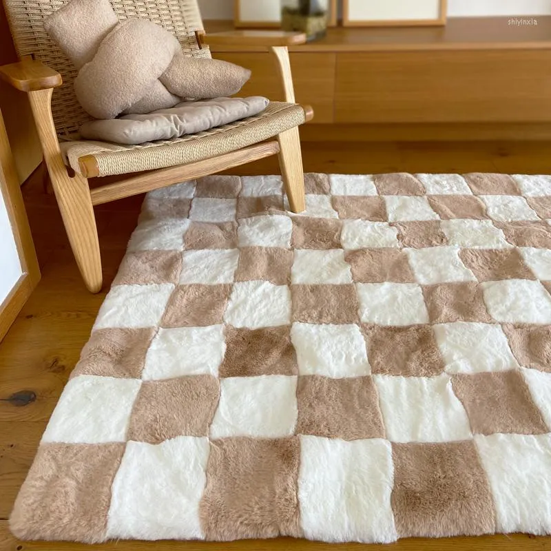 Mattor modern retro checkerboard mode förtjockas mjuk plysch matta ljus lyx stort område dekoration vardagsrum sovrum garderob matta