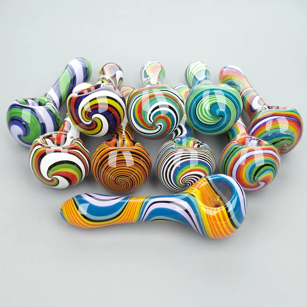 4,5 tum glasrör Lollipop Glas Herb Pipes Tillbehör Handrör Färgglada remsor Tobaksskedrör Cool Smoking Glass Smoke Pipes