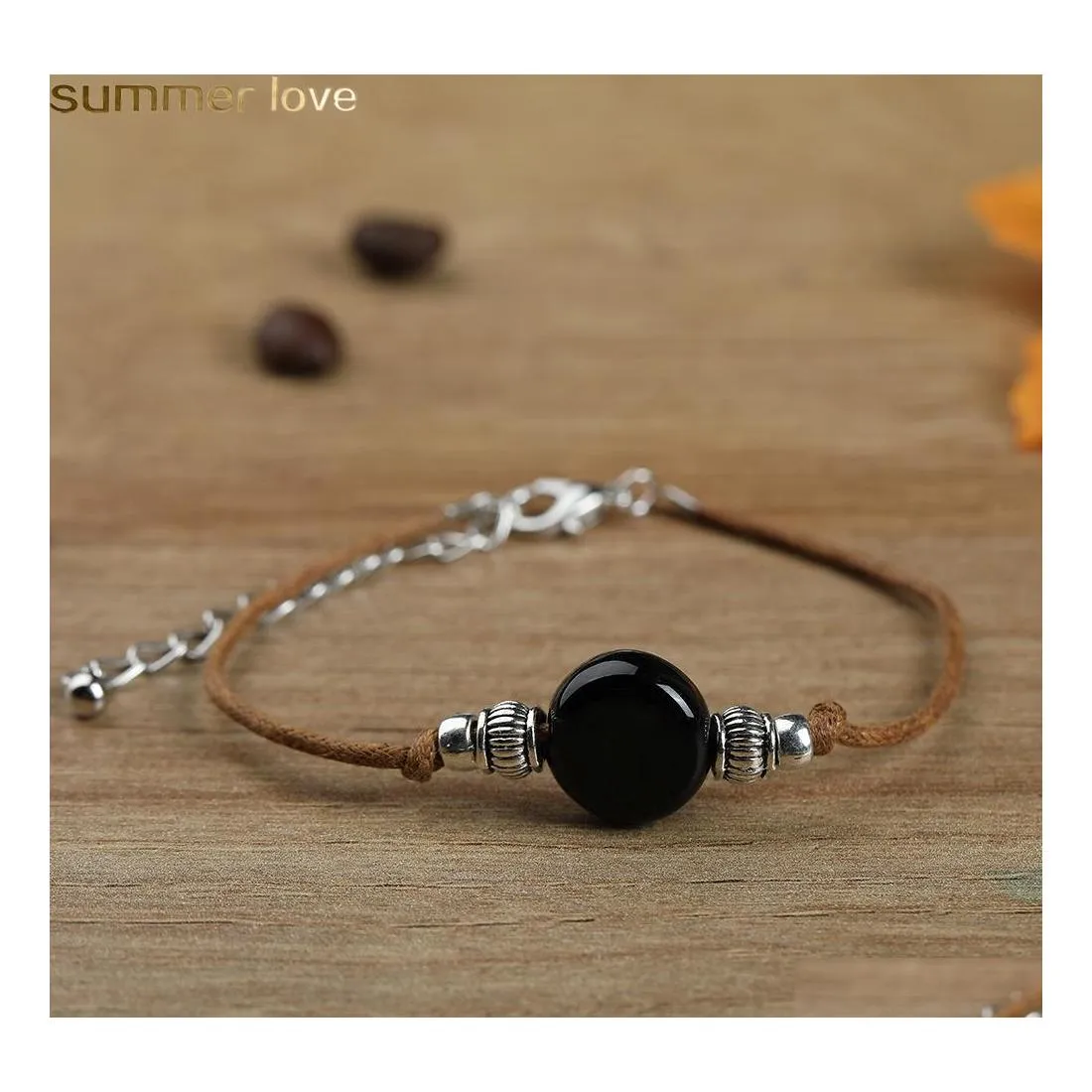 Charm Bracelets Trendy Agates Stone Bead Bracelet String Thread Rope For Women Men Wholesale Jewelry Gift Accessories Drop Delivery Otqlg