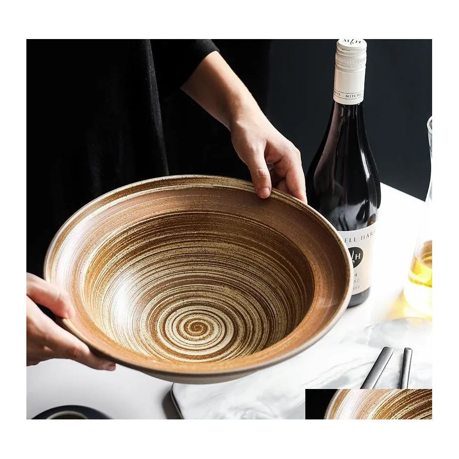 Miski wielki rozmiar y ramen miska do sałatek ceramiczna mieszanie kreatywne retro domowe zastawa stołowa mikrofalowa dostawa domowa ogród kitch dhtpd