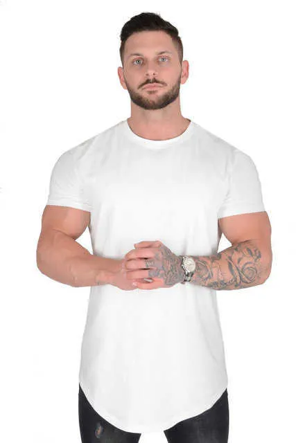 Camisetas de camisetas masculinas de camiseta de ginástica de manga curta Camiseta de algodão casual em branco slim camise