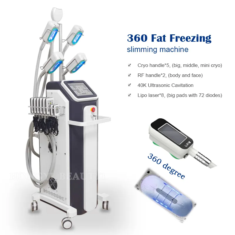 Vet Bevriezing Cryolipolysis Machine Freeze Body Sculpting System Cryo Machine met 5 Cryo Handvat RF 40K Cavitatie