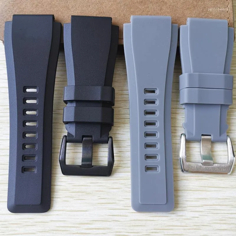 Klockband Toppkvalitet Mjuk Dammtät 34 mm 24 mm konvex silikongummi Herrarmband för klockrem Ross BR01 BR03 Armbandsbälte