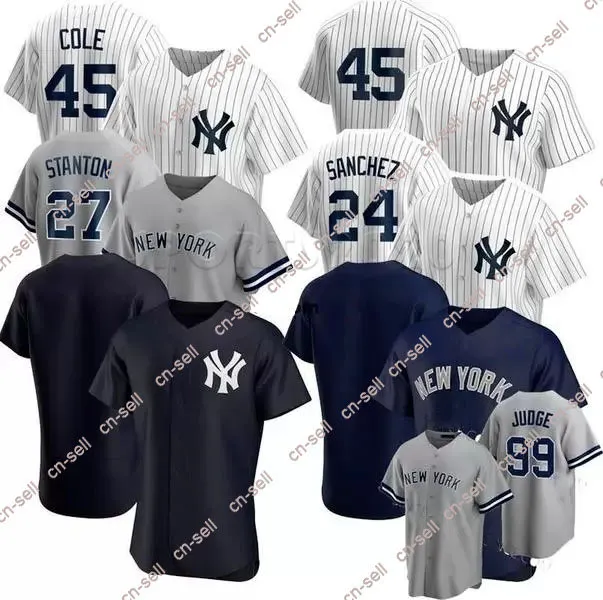 2023 Jersey de Beisebol 99 Aaron Juiz 45 Gerrit Cole 26 DJ LeMahieu 59 Luke Voit 25 Gleyber Torres Equipe Azul Marinho Branco Cinza Preto Personalizado Homens Mulheres Juventude Jersey