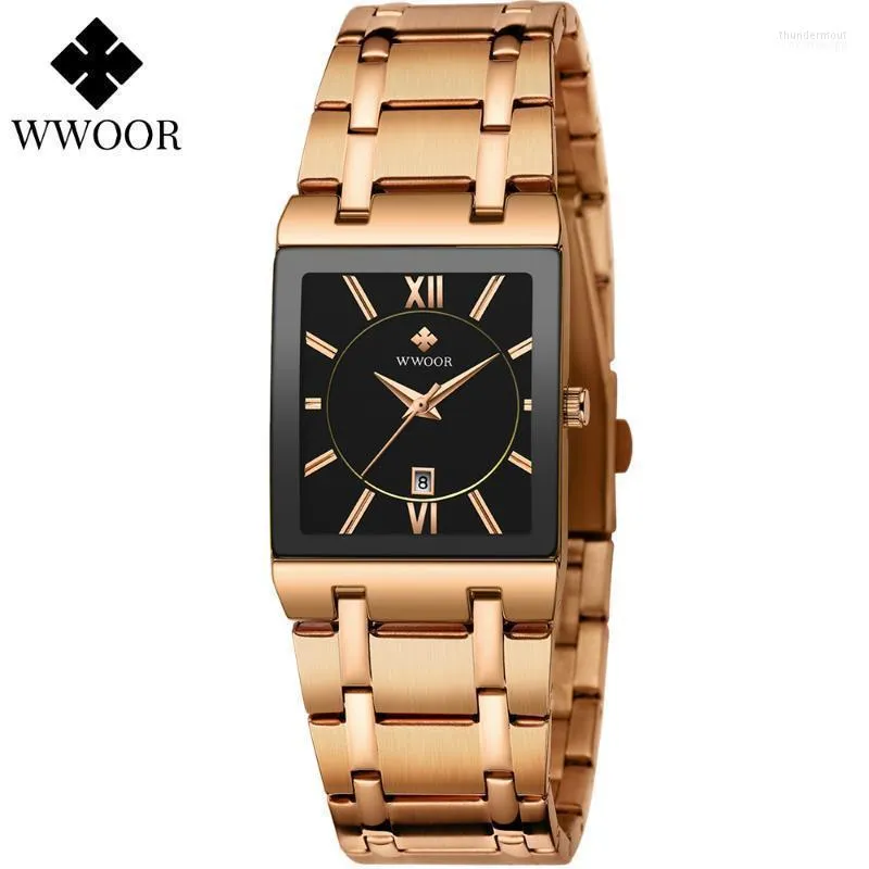 Wristwatches Montre Femme 2023 WWOOR Women Dress Bracelet Watches For Womens Fashion Square Quartz Clocks Laides Luxury Rose Gold Wrist Watc