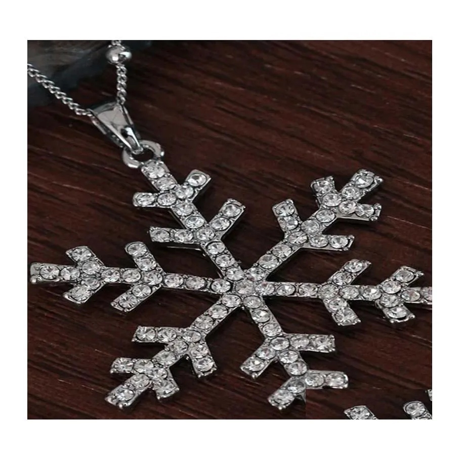 Collane con ciondolo Moda Strass Fiocco di neve Lunga catena maglione Chian Doppi strati Collana di neve per le donne Regalo di Natale Drop De Otaoq