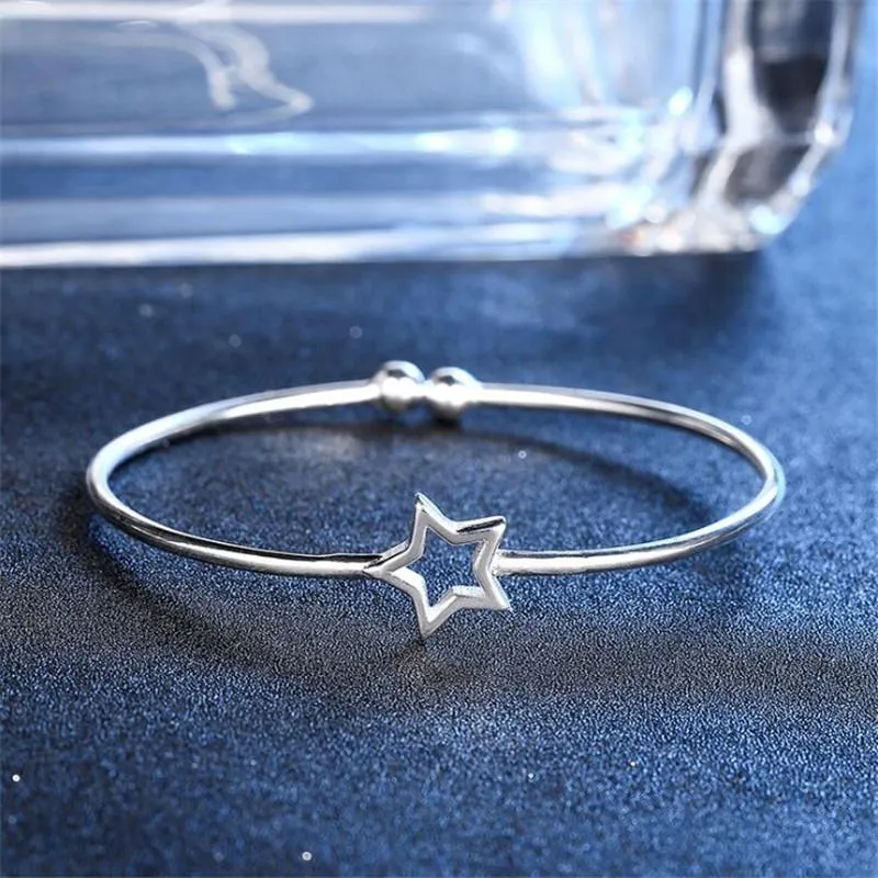 Bangle Fashion Hollow Star Open Bracelets For Woman All-matched Accessories Silver Color Jewelry 2023 Trend Bijoux Gifts SB105Bangle