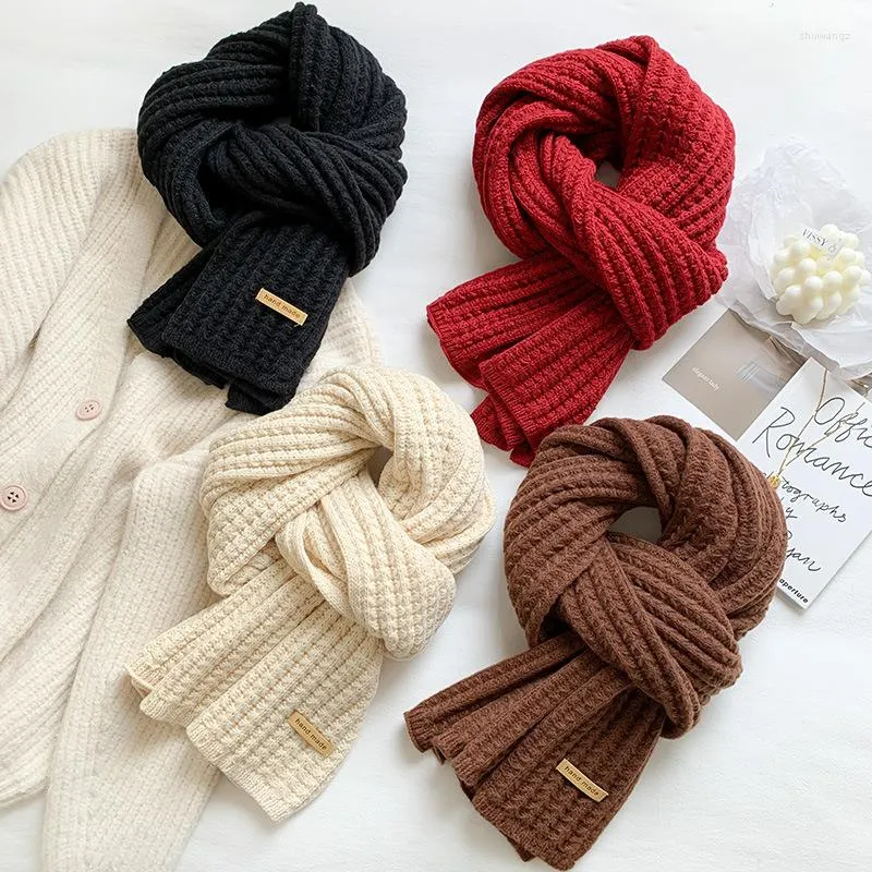 Scarves 2023 Women Winter Woolen Yarn Scarf Fashion Solid Elastic Soft Thick Knitted Neck Warm Striped Korean Style Shawl Wraps Echarpe