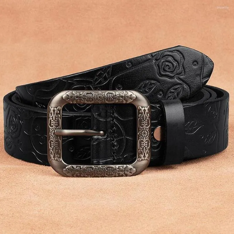 Belts Fashion Carved Pin Buckle Narrow 3.2CM Leather Belt High-End Luxury Two-Layer Cowhide Trend French Romantic Ladies 3.8CM357