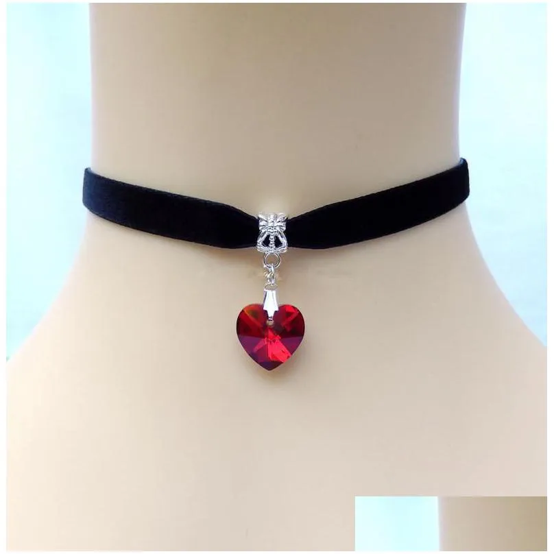 Chokers lüks aşk dilek kristal kolyeler kadın rhinestone kalp şeklindeki kolye siyah şerit zincirler için choker bayanlar sevgililer da dh5bw