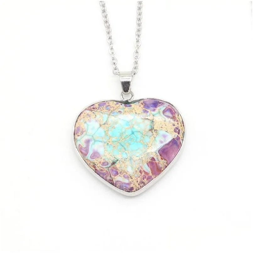 Pendant Necklaces Heart Turquoise Necklace Natural Gemstone With Sier Plated Chain 18 Inch Women Lucky Jewelry Drop Delivery Pendants Dhbsq