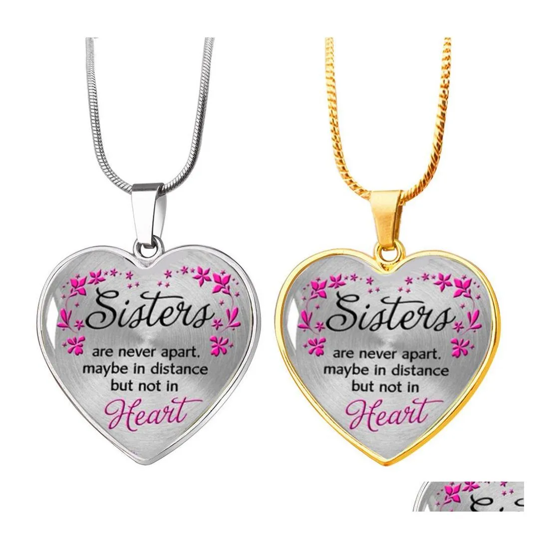 Collares pendientes Comercio exterior Collar de acero inoxidable Hermana Corazón Melocotón Aleación Joyería Llavero Personalizado Gota Entrega Colgantes Dhoqg