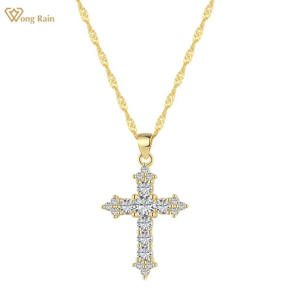 Pendentif Colliers Wong Rain 18K plaqué or 925 argent Sterling diamants à haute teneur en carbone pierres précieuses femmes collier croix pendentif bijoux fins en gros G230202