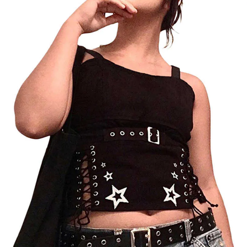 Canotte da donna Camis Xingqing Gothic Crop Top per donna Star Print Spaghetti Strap senza maniche Canotta Punk Tank Dark Academia Abbigliamento Streetwear Y2302