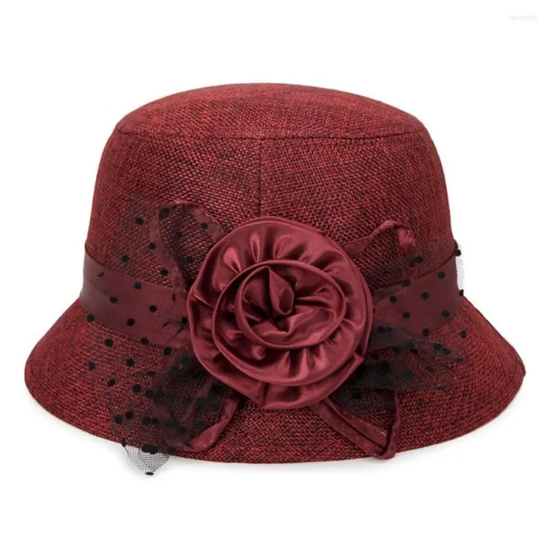 Wide Brim Hats Hat Women's Elegant Polka Dot Mesh Flower Bowler Bucket Vintage Female