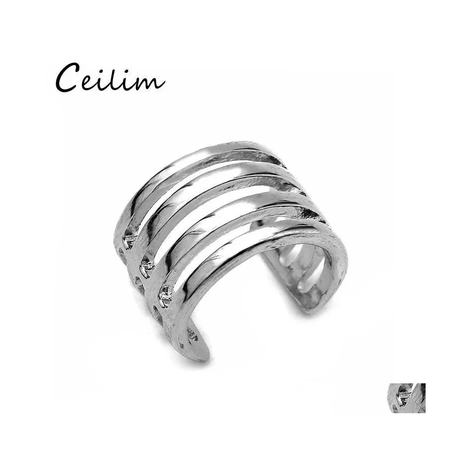 Cluster Ringe Zinklegierung Punk-Stil Geometrie Personalisierte Gold Silber Ring Hohl Geöffnet Aussage Vintage Finger Für Frauen Mode Dr Otknq