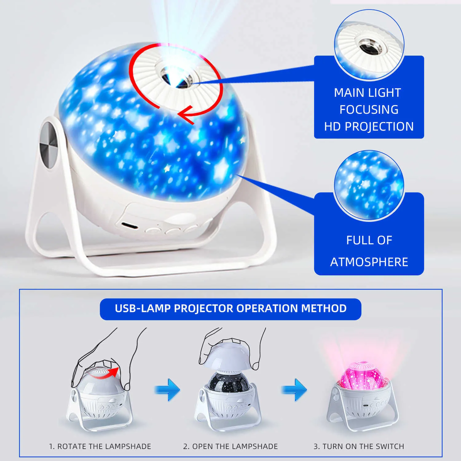 LED Star Projector Night Light 6 In 1 Planetarium Projectionr Galaxy Starry  Sky Projector Lamp USB Rotating Night Lights From Goodtom, $28.2