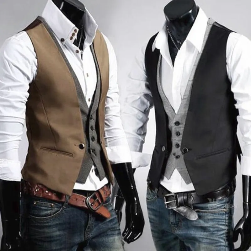 Men's Vests Business and Leisure Men's Double Breasted Waistcoat Dress Vest Meeting Party Wedding Formal Sleeveless Jacket 230202