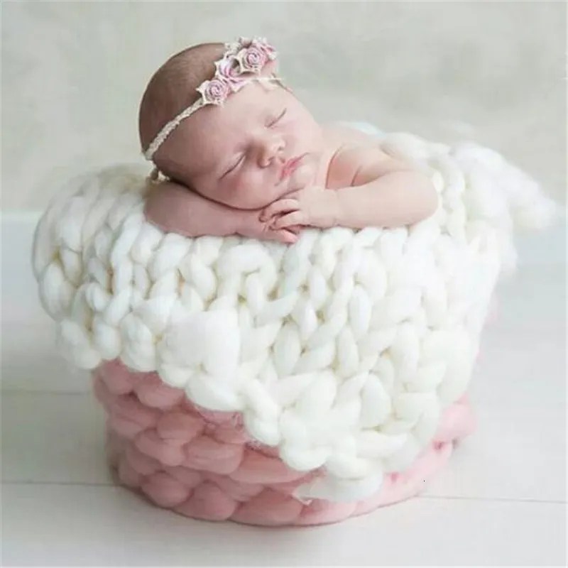 Couvertures emmaillotage en laine en laine tricotée Crochet Litter Baby Born Props Panky Panier en tricot Chunky Fill 230202