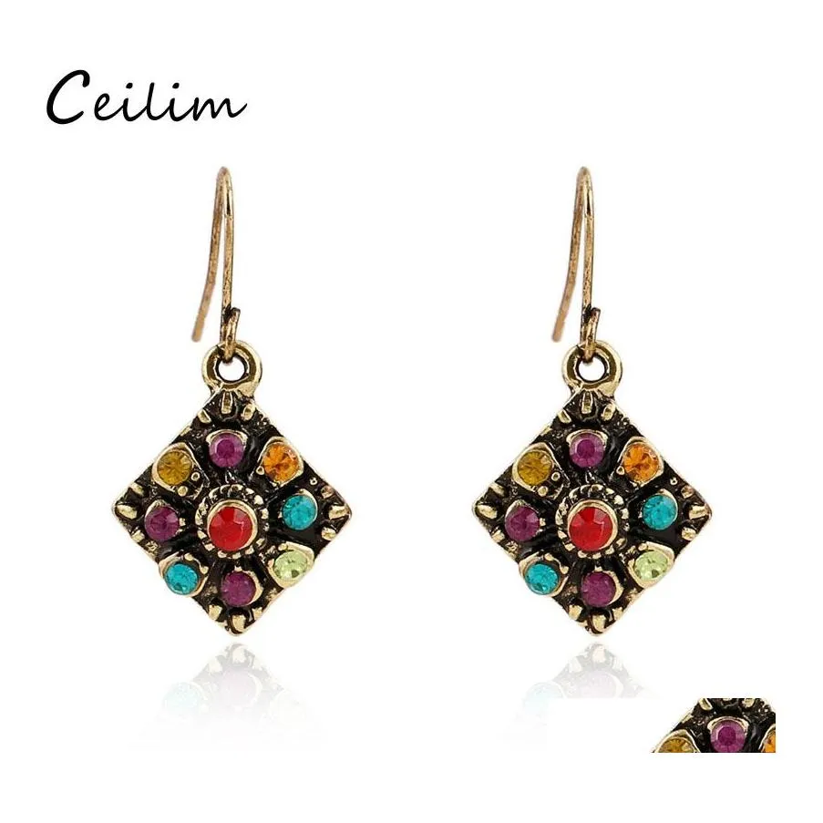 Charm Vintage Ethnic Style Drop Earrings Bohemian Mti Color Crystal Dangle For Women Girls Wedding Statement Design Jewelry Delivery Otdr9