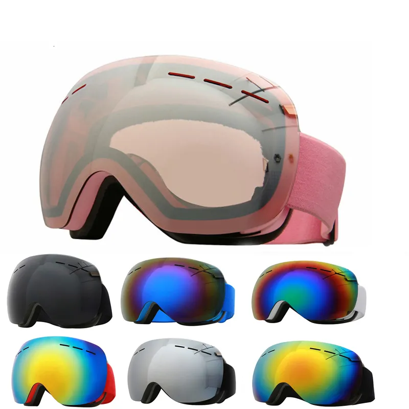 Lunettes de plein air Lunettes de ski Femmes Hommes Double lentille Anti-buée Masque de ski Accessoires Lunettes de snowboard Rose UV Coupe-vent Big Snow 230201