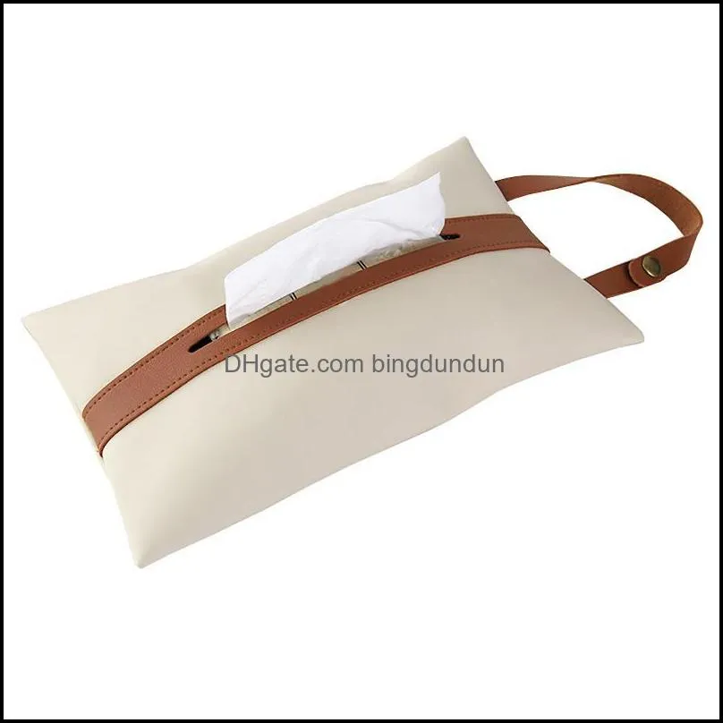 Boîtes à mouchoirs Serviettes Porte-serviettes Distributeur Salle De Bains Boîte Suspendue Comptoir Serviette En Papier Sac De Rangement Siège Arrière Chic En Cuir Pu Maison Dh4C7