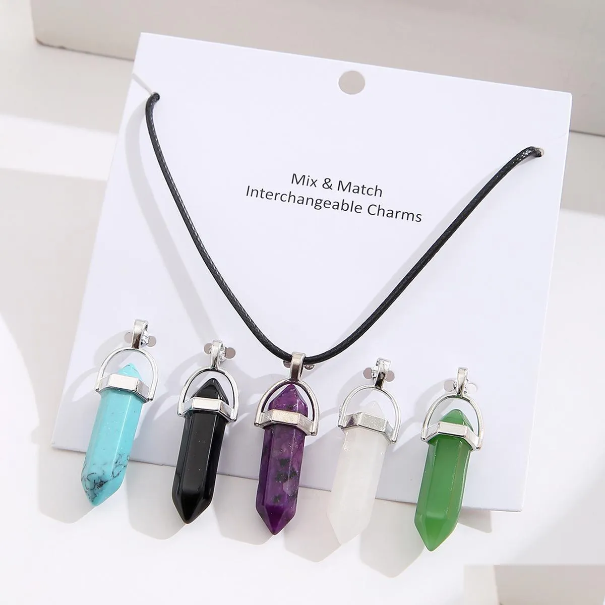 Colares pendentes intercambiáveis ​​Reiki cura joias de pedra natural rosa hexagonal quartzo cristal pendum chakra colar s dhgarden dhxe8