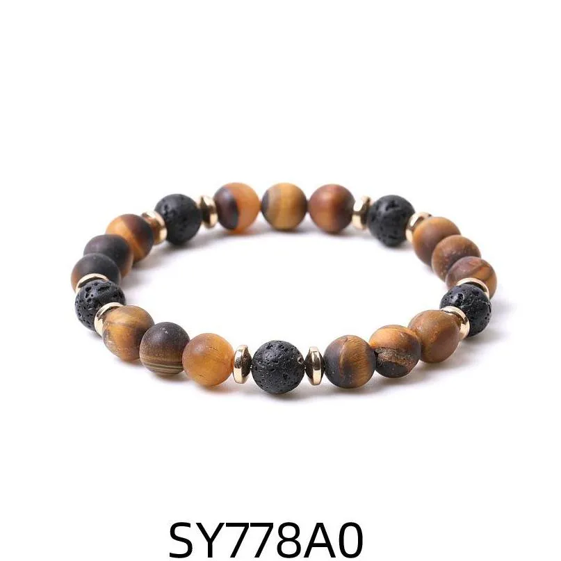 Perles 8 mm mat œil de tigre perles de pierre hématite lave brin bracelets pour femmes hommes yoga bouddha énergie bijoux livraison directe Dhgarden Dhkvu
