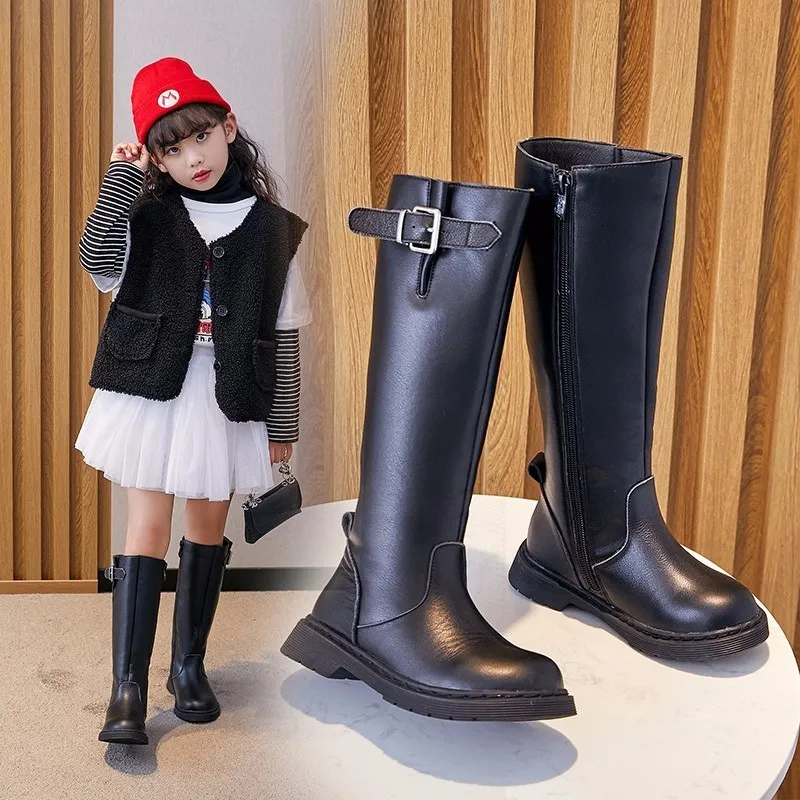 Sneakers Kids Motorcycle Boots Children Knee High Girls Flat Platform Round Toe Retro Heel Long Autumn 230202