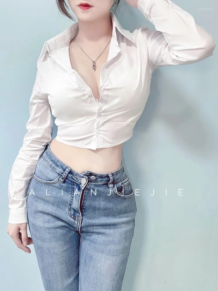 Blusas femininas da camisa de manga longa feminina feminina Mulher Surnta Moda Shrot Sexy Blouse Busty Tops Korean Sweet U884