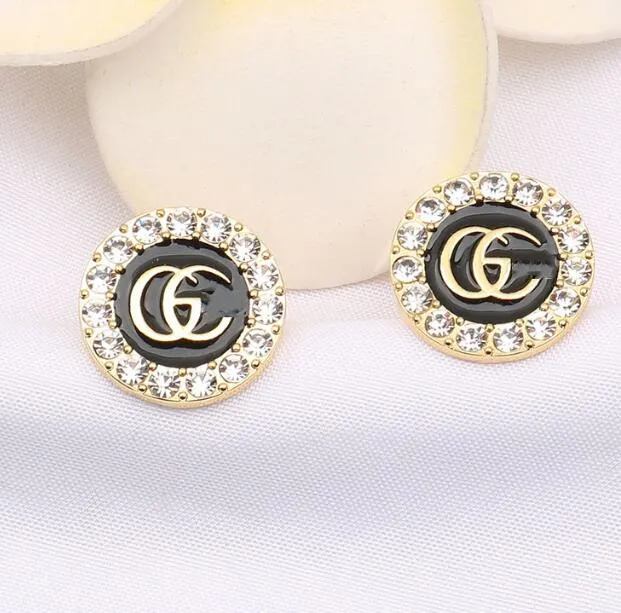 20color 18K Gold Plated G Letters Stud Vintage Designer Earrings Crystal Geometric Metal Women Rhinestone Pearl Wedding Jewelry Accessories