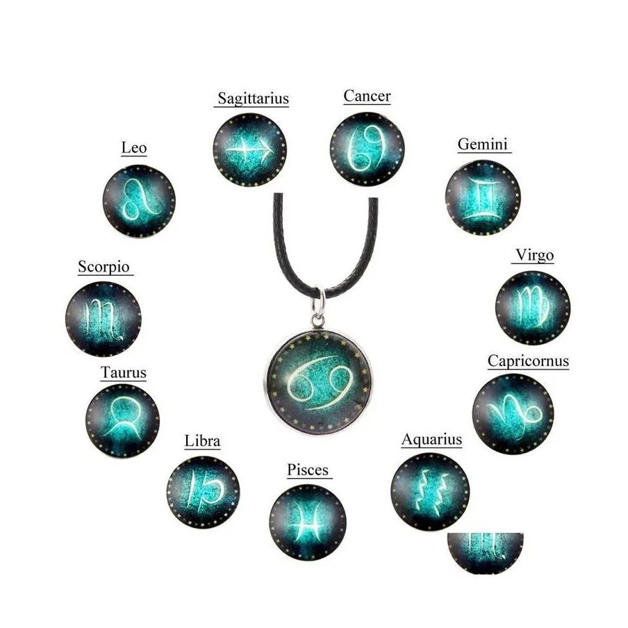 Anhänger Halsketten Mode 12 Konstellation Halskette Design Sternzeichen Horoskop Für Frauen Männer Glas Cabochon Schmuck Drop Lieferung P OT2BW