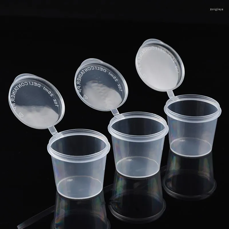 Storage Bottles 50pcs/pack Clear Sauce Cups Boxes Plastic Vinegar Soy Containers With Sealing Lids Disposable For Take-out Food Kitchen