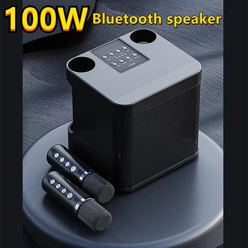 ポータブルスピーカーCaixa de som ys-203 100W High Powerwireless Microphone Bluetooth Sound Outdoor Family Party Karaoke Suboofer Boom Boxpor