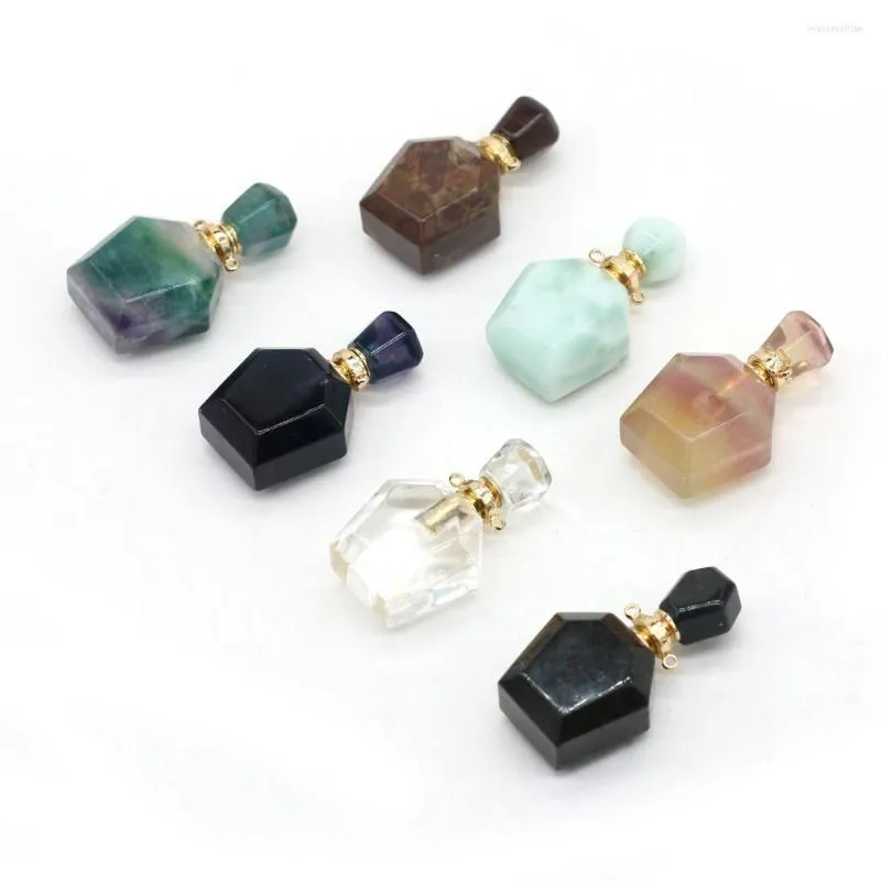 Pendentif Colliers À La Mode Huile Essentielle Diffuseur Bouteille Collier Pendentifs À Facettes Améthyste Fluorite Pour Reiki Guérir Bijoux Cadeaux