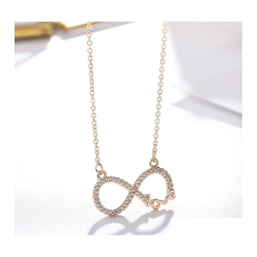 Pendant Necklaces 925 Sterling Sier Cubic Zirconia Infinity Love Necklace Gold Sie Plated Heart For Women High Quality Wedding Drop Otu5Q