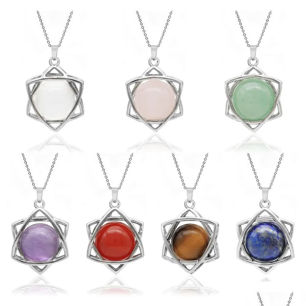 Pendant Necklaces Star Gemstone Necklace Natural Stone Quartz Pendants With Plated Chain 18 Inch Women Jewelry Gifts Drop Delivery Dhxn8