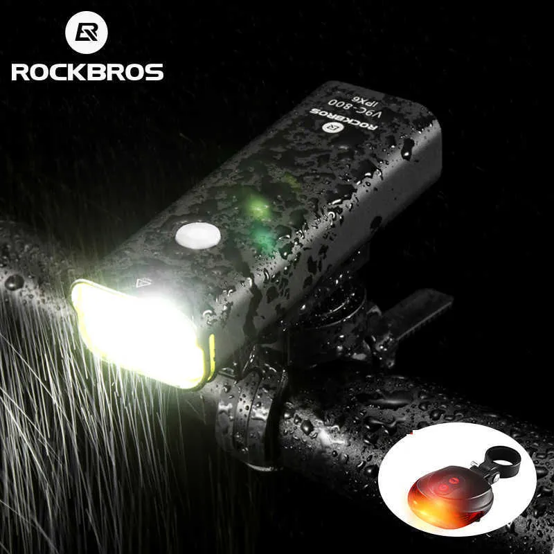 Lights Rockbros Rechargeable Light Cycling Riding ficklampan Vattentät strålkastare MTB Cykel Front Lamp Bike Accessories 0202