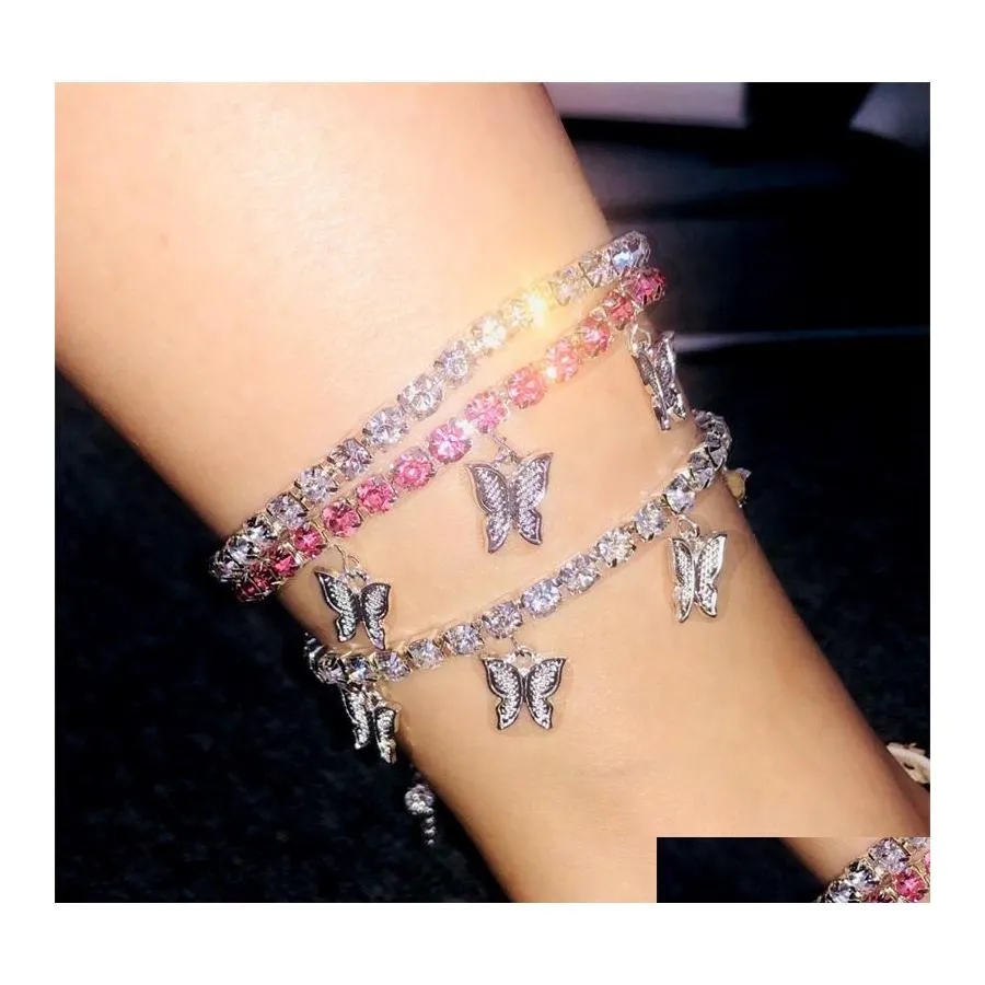 Anklets Stonefans Gold Tennis Rhinestone Biżuteria dla kobiet kryształowy motyl wisiorek kostki łańcucha plażowego Bransoletka 191 U2 DEL DHDH5