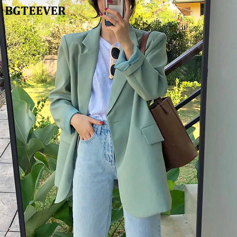 Женские костюмы Blazers Bgteever Chic Lose Lother Greed Женщины Blazer Summer One Button Женская пиджак с полным рукавом Blaser Femme 230202