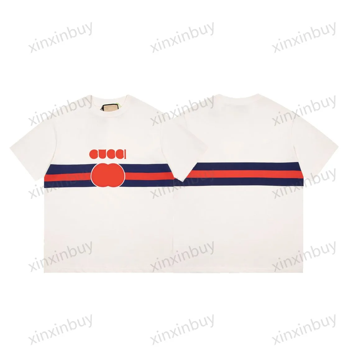 xinxinbuy Herren Designer T-Shirt 23SS Paris Roter Streifenmusterdruck Kurzarm Baumwolle Damen Schwarz Beige Grün Aprikose XS-L