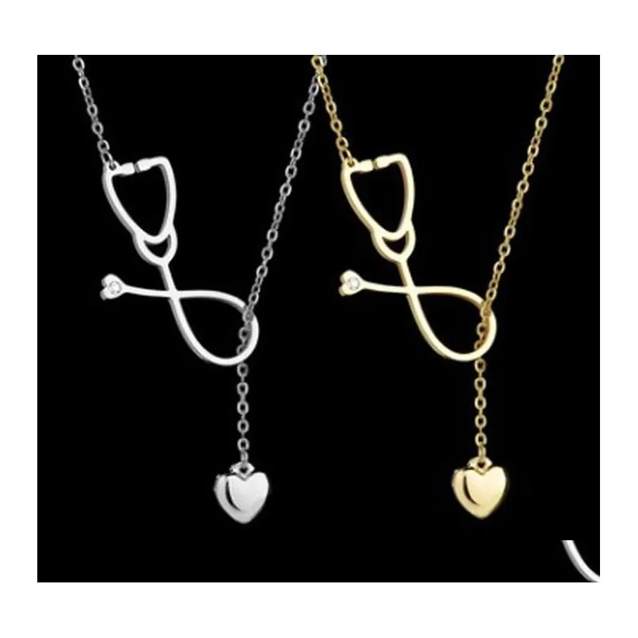 Подвесные ожерелья из нержавеющей стали Стетоскоп Ожерелье Мод Медицинский ювелирный сплав Я люблю тебя сердце для женщин.