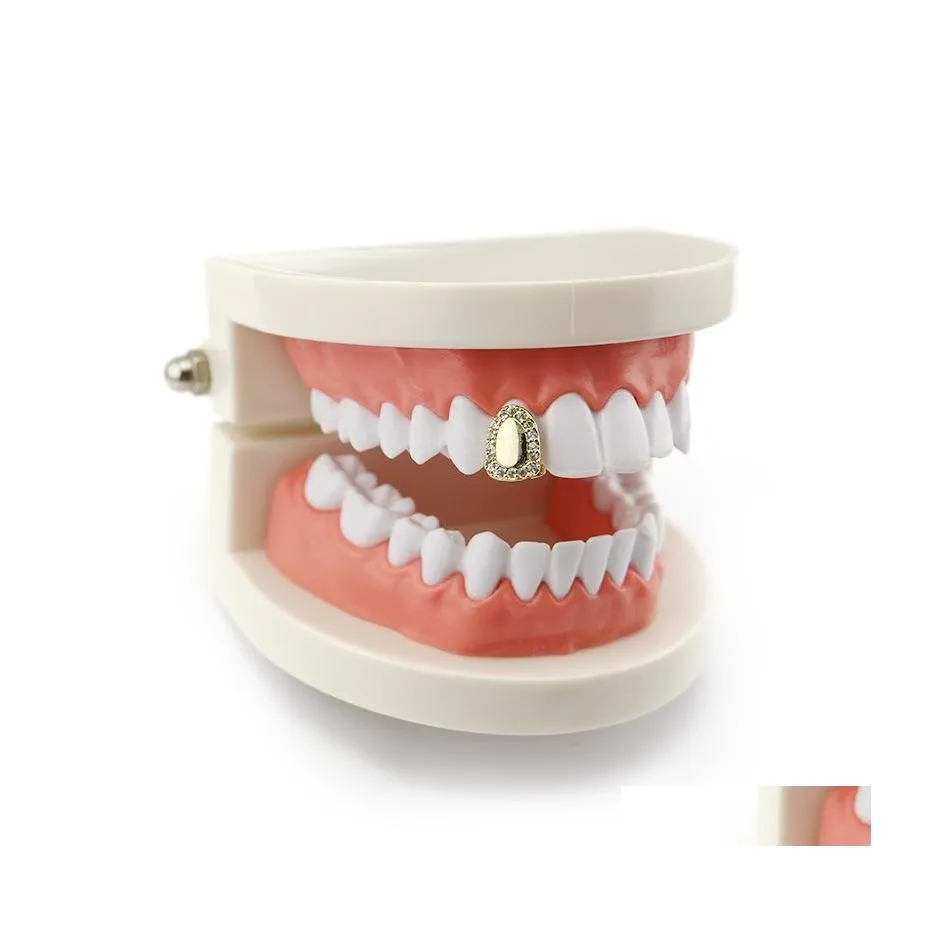 Grillz Dental Grills Shining Pave Gold Sier Color Hip Hop Teeth Top Side Rock Men Women Jewelry 68 E3 Drop Delivery Body Dhp4N