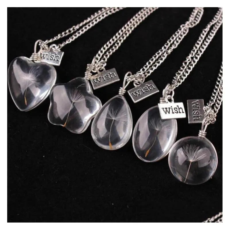 Pendant Necklaces Wish Necklace For Girs Real Dandelion Crystal Round Pendants Sier Chain Women Jewelry Wholesale Drop Delivery Dhh1N