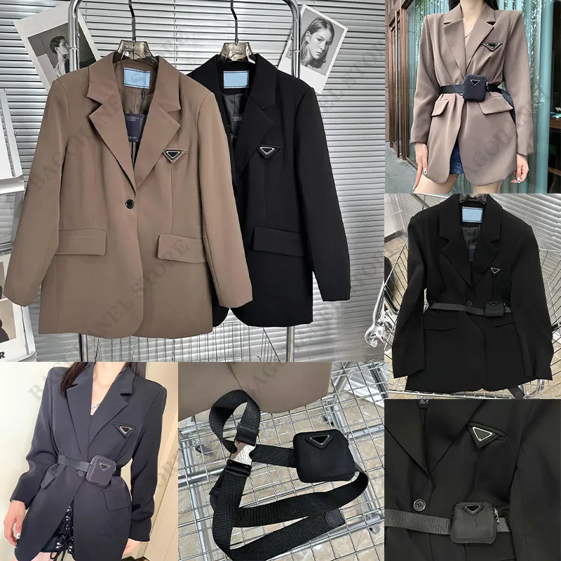 럭셔리 여자 정장 코트 코트 블레이저 허리 가방 디자이너 재킷 패션 클래식 거꾸로 거꾸로 된 레이디 슬림 기질 코트 컬러 블랙 카키 여자 의류