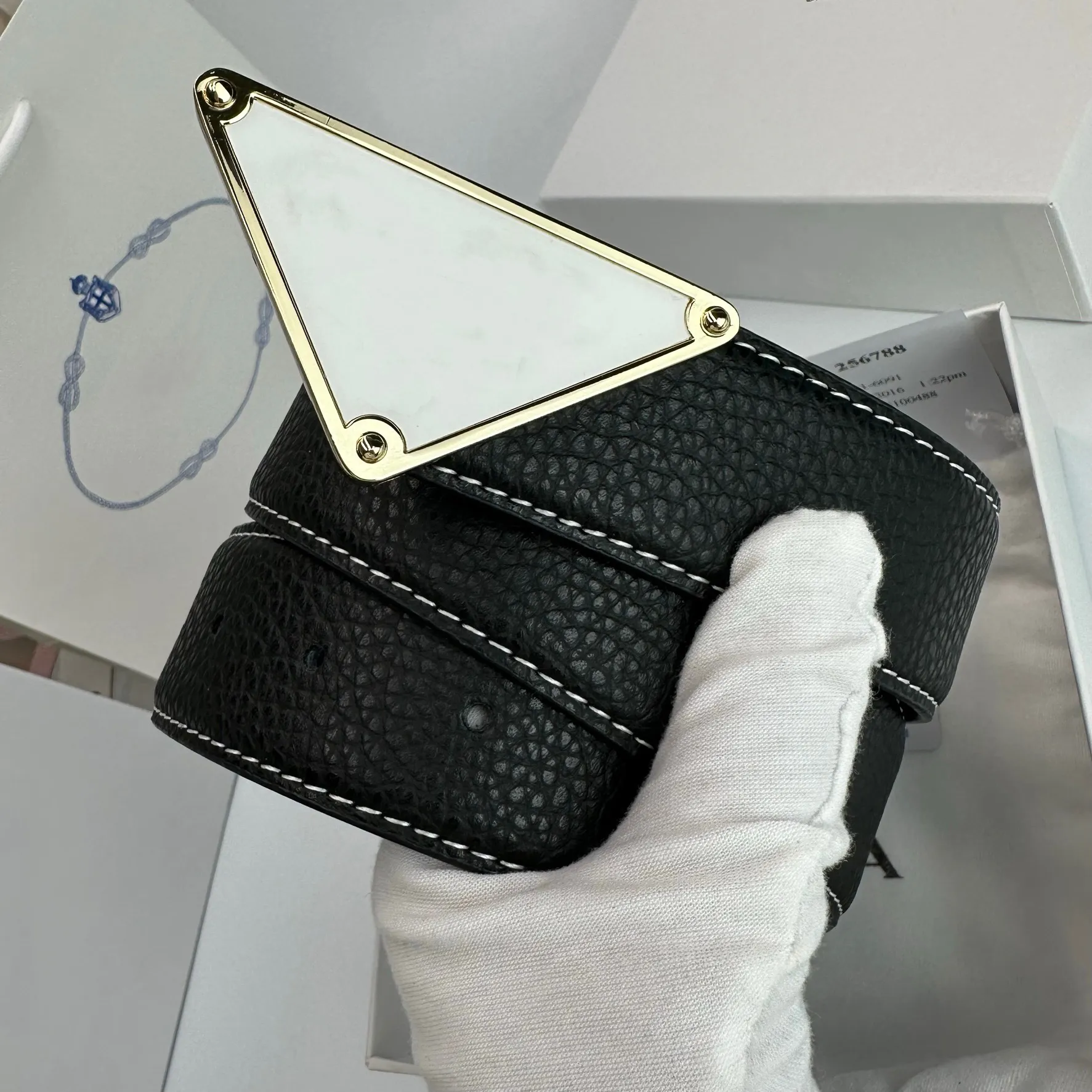 3cm Leather Belt W/ Triangle Buckle
